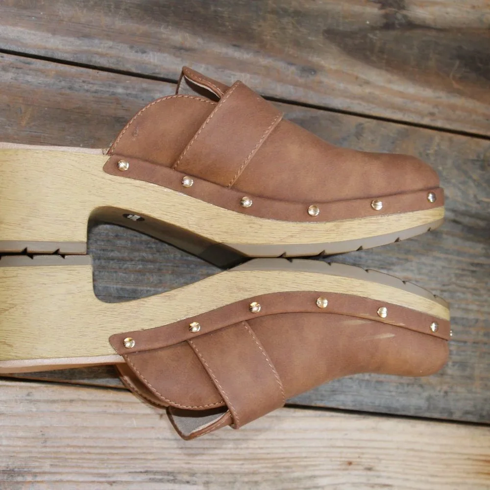 SALE! Dr. Scholl's Faux Wooden Bottom Classic Clogs Honey & Gold size 9 M NWT's - Picture 2 of 13